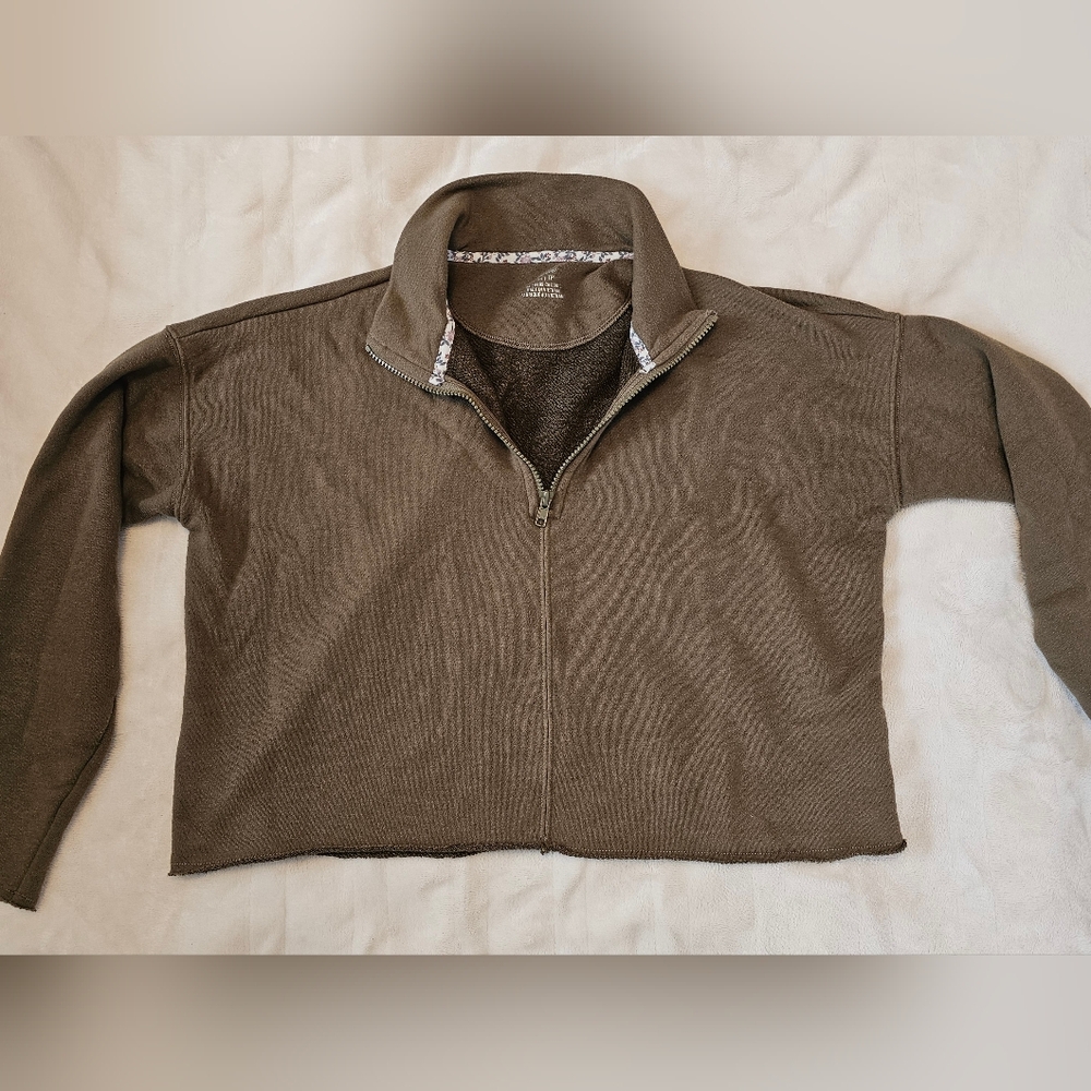 Aerie XS Olive Oversized Quarter Zip Crop Light Sweatshirt